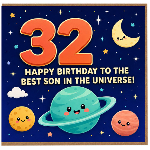 Son 32nd Birthday Card, Happy Birthday to the Best Son in the Universe Card