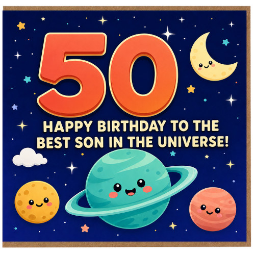 50th Birthday Card for Son, Happy Birthday to the Best Son in the Universe