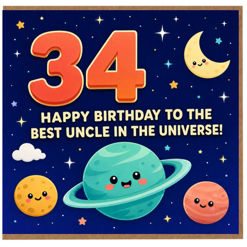 34th Birthday Card for Uncle, Happy Birthday to the Best Uncle in the Universe