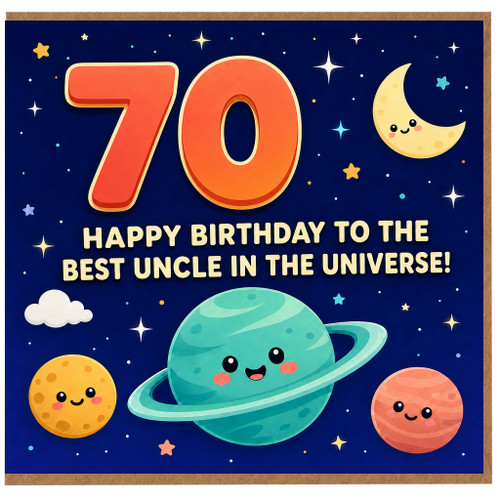 70th Birthday Card for Uncle, Happy Birthday to the Best Uncle in the Universe, Space Planet Theme