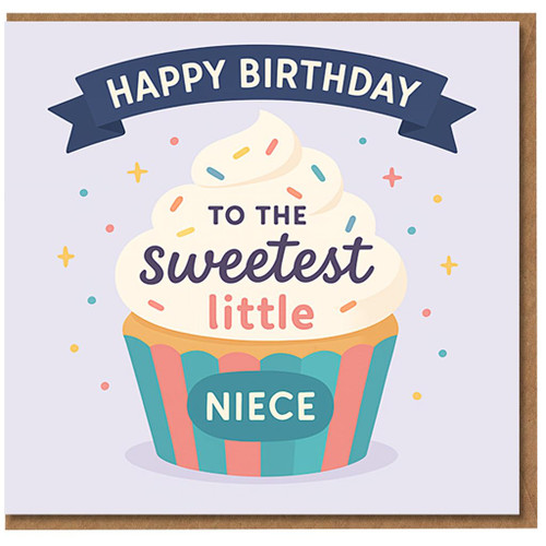 Niece Birthday Card - To the Sweetest Little Niece Cupcake - Cute Colourful Sprinkles Design