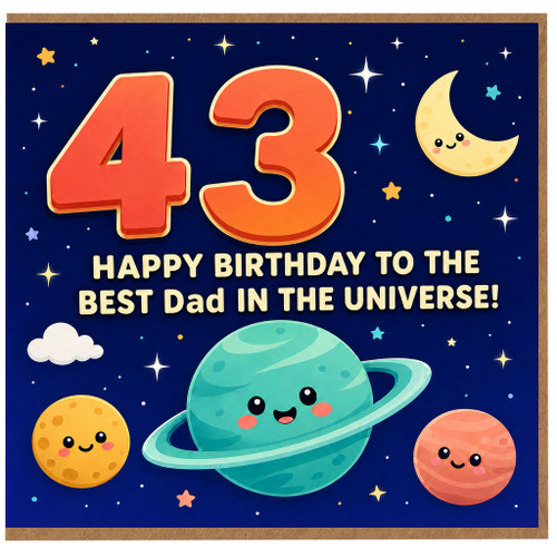 43rd Birthday Card for Dad, Best Dad in the Universe Space Theme