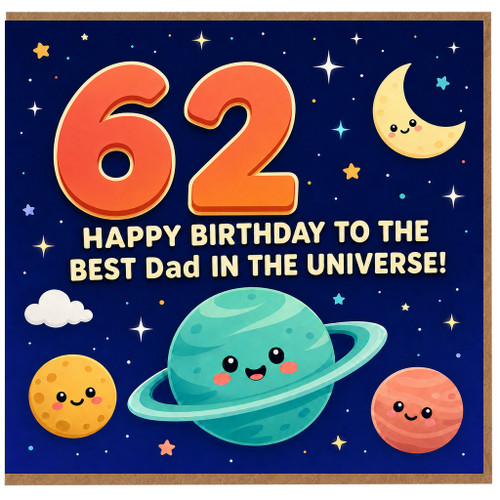 62nd Birthday Card for Dad, Happy Birthday to the Best Dad in the Universe Space Card