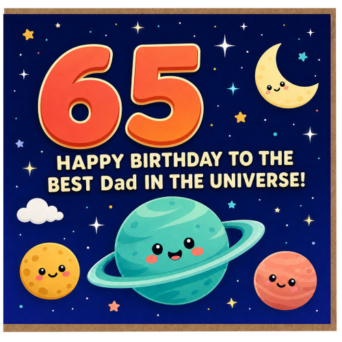 65th Birthday Card for Dad, Happy Birthday to the Best Dad in the Universe Space Themed Card