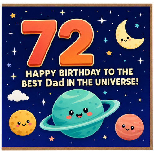 72nd Birthday Card for Dad, Happy Birthday to the Best Dad in the Universe Space Card