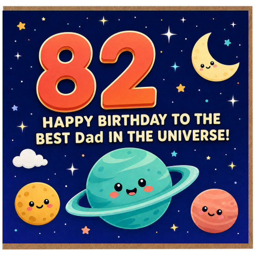 82nd Birthday Card for Dad, Happy Birthday to the Best Dad in the Universe Space Card
