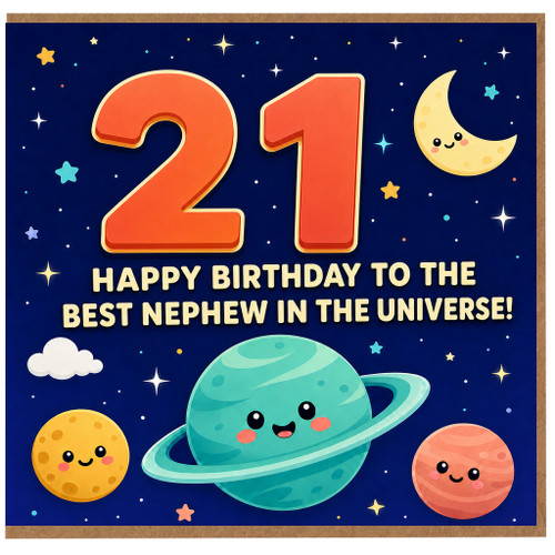 21st Birthday Card for Nephew, Happy Birthday to the Best Nephew in the Universe Space Themed Card