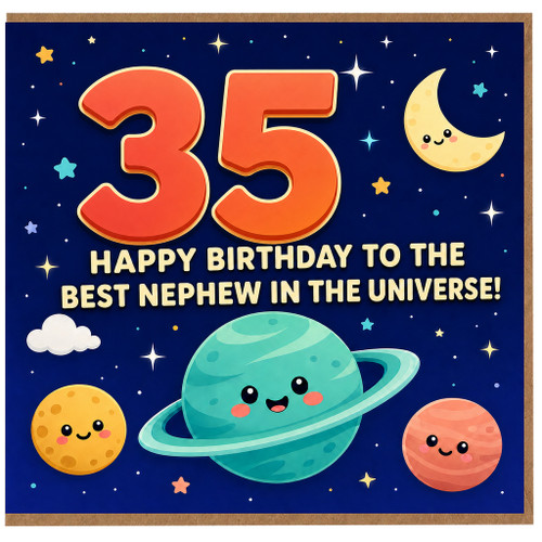 35th Birthday Card for Nephew, Space Themed Happy Birthday to the Best Nephew in the Universe