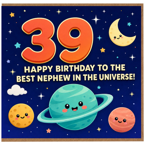 39th Birthday Card for Nephew, Space Theme Happy Birthday Card