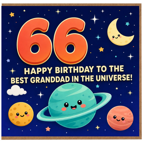66th Birthday Card for Granddad, Happy Birthday to the Best Grandad in the Universe Space Card