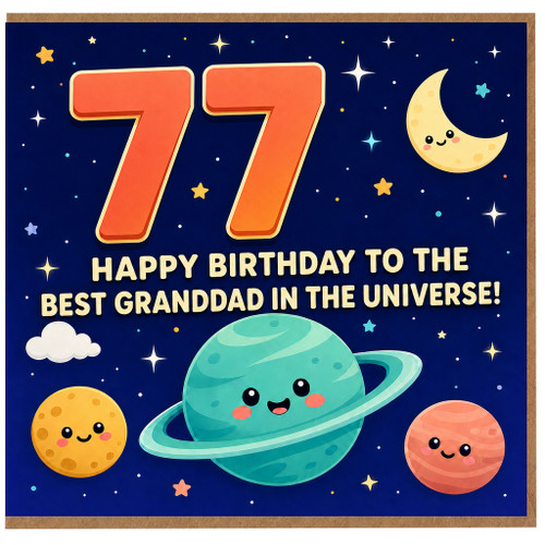 Granddad 77th Birthday Card, Happy Birthday to the Best Grandad in the Universe Space Themed Card