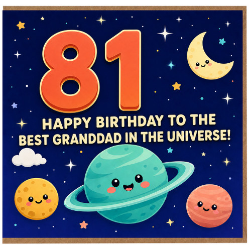 81st Birthday Card for Grandad, Happy Birthday to the Best Granddad in the Universe Space Card