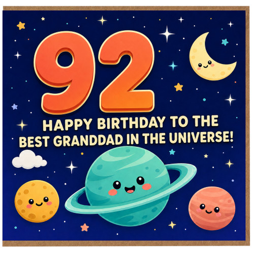 92nd Birthday Card for Granddad, Happy Birthday to the Best Granddad in the Universe Space Theme Card