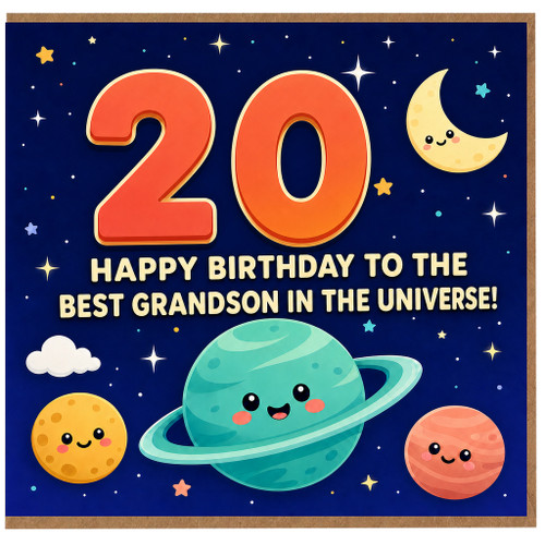 20th Birthday Card for Grandson, Space Themed Happy Birthday Card