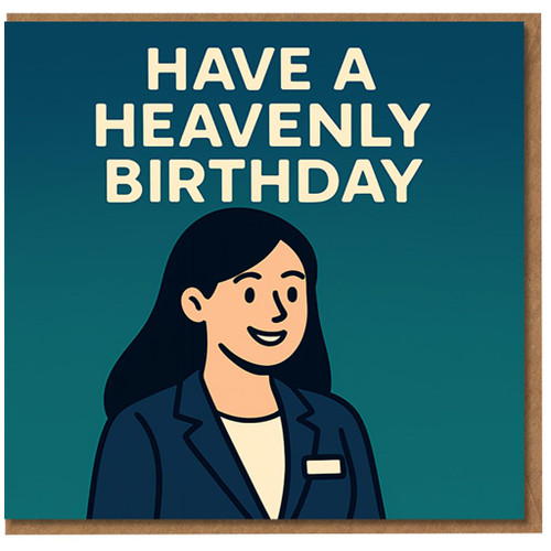 Have a Heavenly Birthday Card - Cute Illustration of Woman in Blazer on Teal Background, Bold Cream Lettering