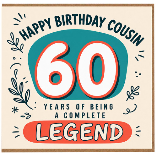 60th Birthday Card for Cousin, Happy Birthday Cousin 60 Years of Being a Complete Legend Card