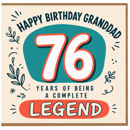 76th Birthday Card for Grandad, Happy Birthday Granddad Legend Card