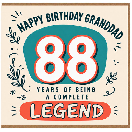 88th Birthday Card for Grandad, Happy Birthday Granddad Complete Legend Card