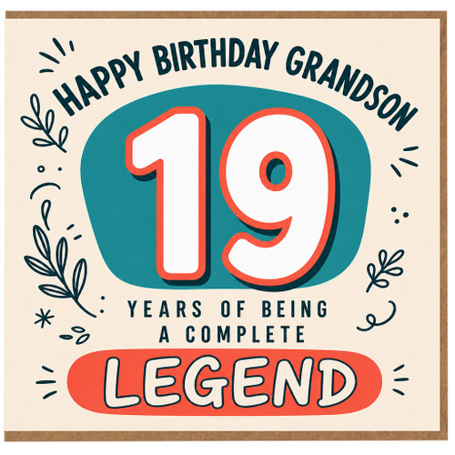 19th Birthday Card for Grandson, Happy Birthday Grandson Card, 19 Years of Being a Legend