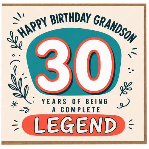 30th Birthday Card for Grandson, Happy Birthday Grandson, Years of Being a Complete Legend