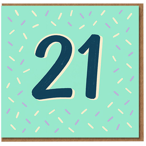 21st Birthday Card - Bold Number 21 with Confetti Sprinkles on Mint Background - Modern Milestone Card