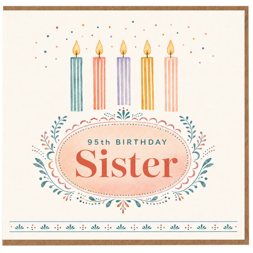 Sister 95th Birthday Card, Elegant Floral Candle Design