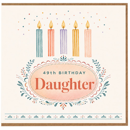 49th Birthday Daughter Card, Floral Candle Birthday Card