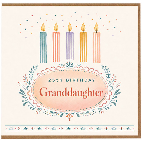 Granddaughter 25th Birthday Card, Pastel Candles and Floral Design