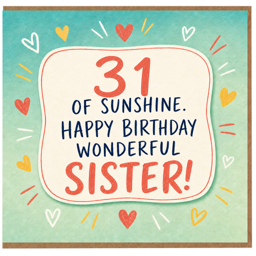31st Birthday Sister Card, Happy Birthday Wonderful Sister Card