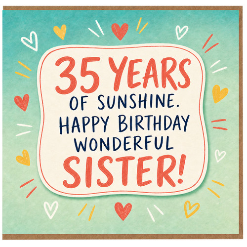 35th Birthday Sister Card, 35 Years of Sunshine Happy Birthday Wonderful Sister