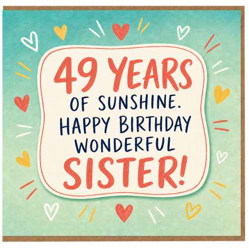 49th Birthday Sister Card, 49 Years of Sunshine Happy Birthday Wonderful Sister Card