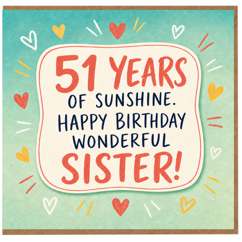 51st Birthday Sister Card, 51 Years of Sunshine Happy Birthday Wonderful Sister Card