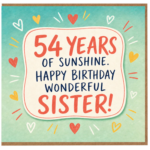 54th Birthday Card for Sister, Happy Birthday Wonderful Sister Card, 54 Years of Sunshine