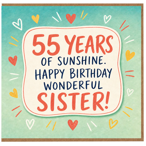 55th Birthday Sister Card, 55 Years of Sunshine Happy Birthday Wonderful Sister