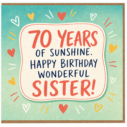 70th Birthday Sister Card, 70 Years of Sunshine Happy Birthday Wonderful Sister