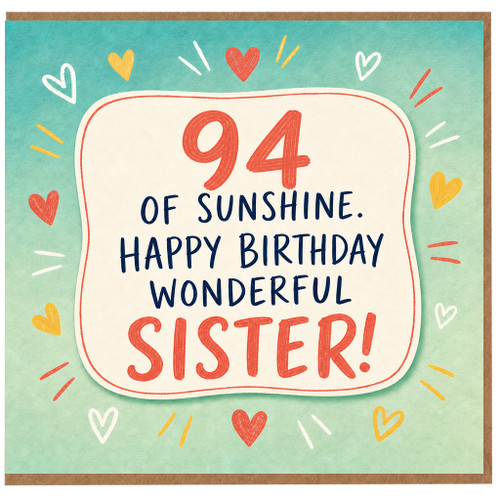 Sister 94th Birthday Card, 94 Of Sunshine Happy Birthday Wonderful Sister