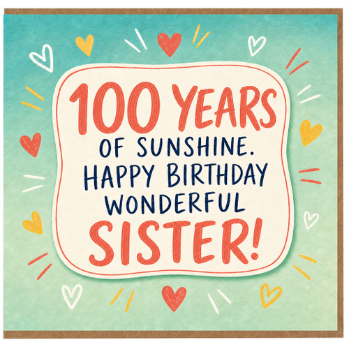 100th Birthday Card for Sister, Happy Birthday Wonderful Sister Card