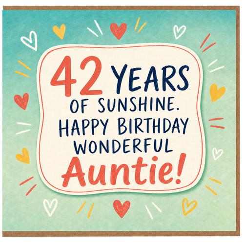 42nd Birthday Card for Auntie, 42 Years of Sunshine Happy Birthday Wonderful Auntie