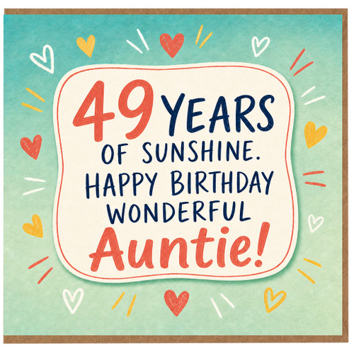 49th Birthday Card for Auntie, 49 Years of Sunshine Happy Birthday Card