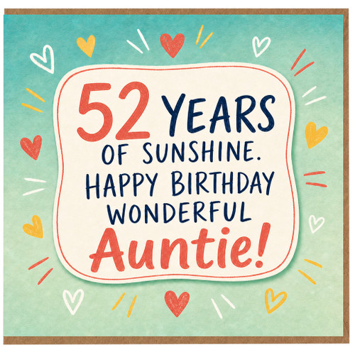 52nd Birthday Card for Auntie, 52 Years of Sunshine Happy Birthday Wonderful Auntie Card