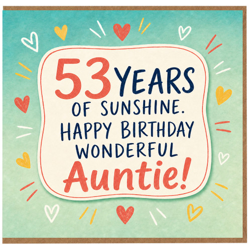 53rd Birthday Card for Auntie, 53 Years of Sunshine Happy Birthday Wonderful Auntie Card