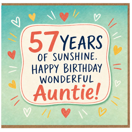 57th Birthday Card for Auntie, 57 Years of Sunshine Happy Birthday Wonderful Auntie Card