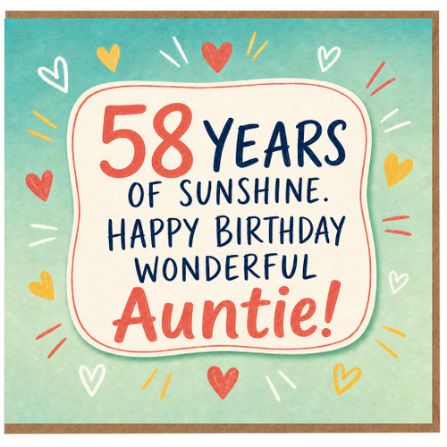 58th Birthday Card for Auntie, 58 Years of Sunshine Happy Birthday Wonderful Auntie
