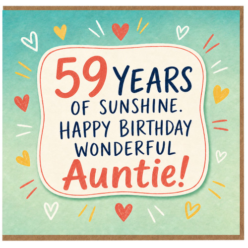 59th Birthday Card for Auntie, 59 Years of Sunshine Happy Birthday Wonderful Auntie Card