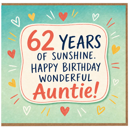 62nd Birthday Card for Auntie, Happy Birthday Wonderful Auntie Card