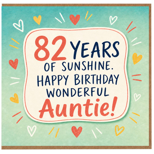 82nd Birthday Auntie Card, Happy Birthday Wonderful Auntie 82 Years of Sunshine Card