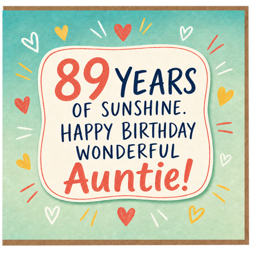 89th Birthday Auntie Card, 89 Years of Sunshine Happy Birthday Wonderful Auntie Card