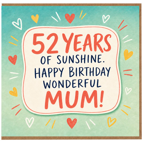52nd Birthday Card for Mum, Happy Birthday Wonderful Mum Card