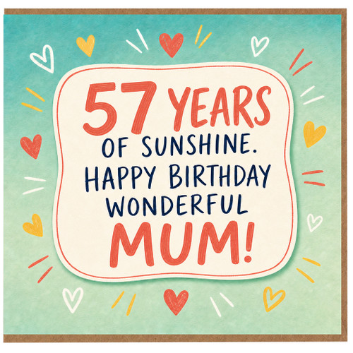 57th Birthday Card for Mum, Happy Birthday Wonderful Mum Card