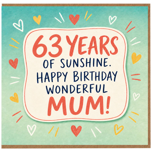 Mum 63rd Birthday Card, Happy Birthday Wonderful Mum Card